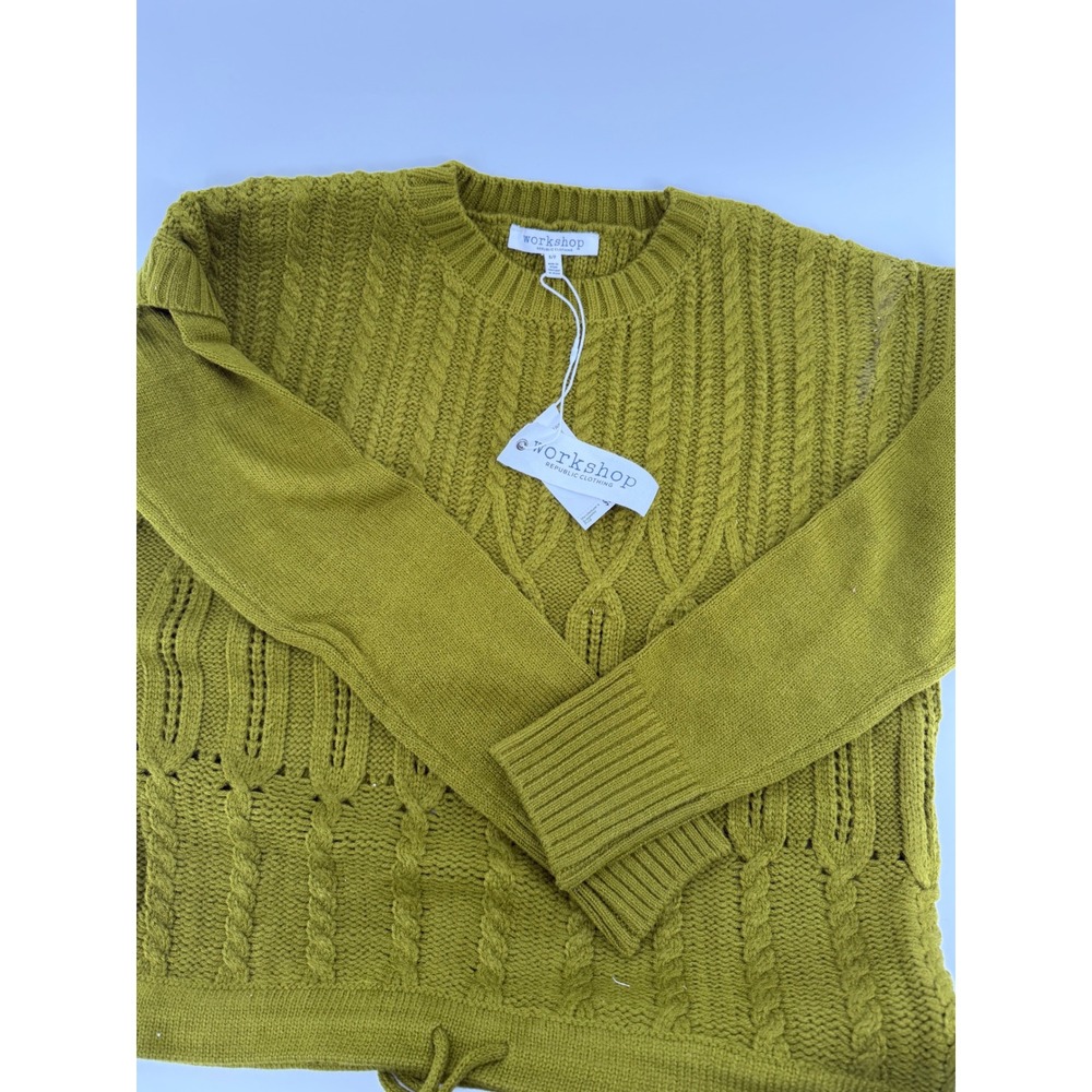 Workshop Republic Clothing‎ Intense Olive Cable Knit Drawstring Sweater Womens S